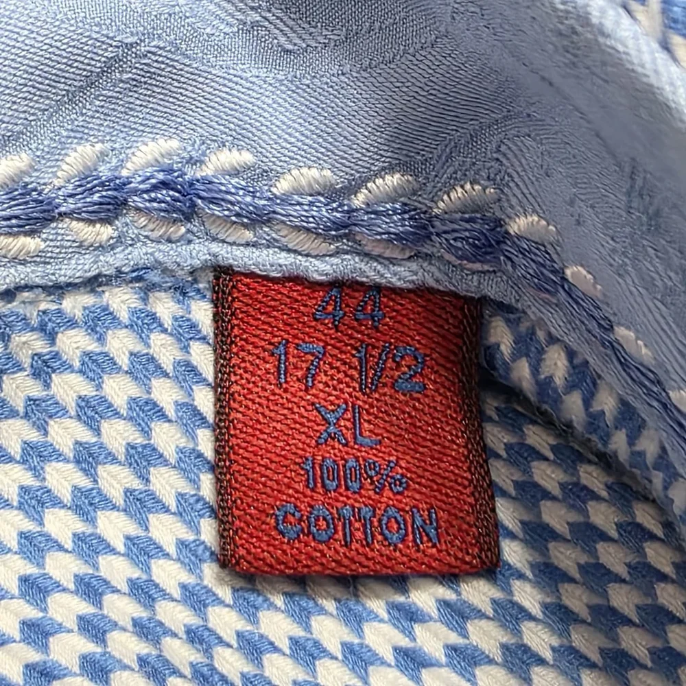 Robert Graham 17.5 44 XL Blue Geometric Button Down Shirt 100% Cotton Flip Cuff